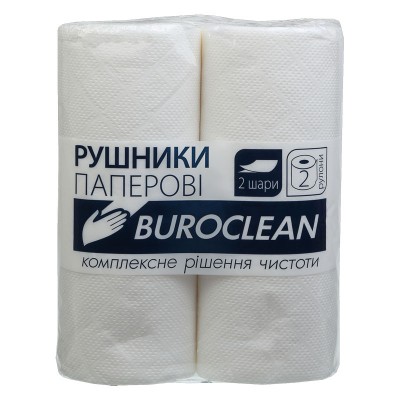 Рушники целюлозні "Buroclean", по 2 рул., на гільзі, 2-х шар., білі