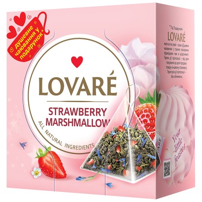 Чай Lovare, Strawberry Marshmallow, 15 пак. х 2 г, Полуничний зефір, зелений