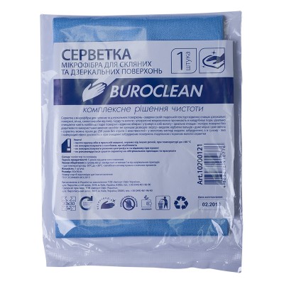 Серветка мікрофібра для скла та дзеркал Buroclean 30х30