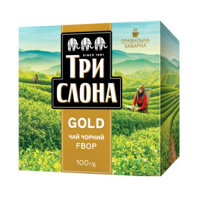 Чай чорний 100г, лист, GOLD, ТРИ СЛОНА