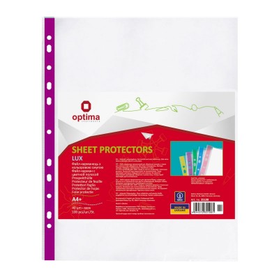 Файл для документів А4+ Optima, 40 мкм, фактура "глянець", з фіолетовою стрічкою (100 шт/уп)