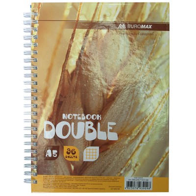 Книга для нотаток DOUBLE А5, 96 арк., пружина, кл., тв. лам. палітурка, жовтий