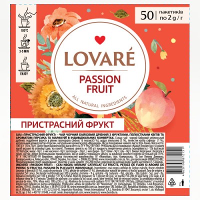 Чай чорний 2г*50, пакет, "Пристрасний фрукт", LOVARE