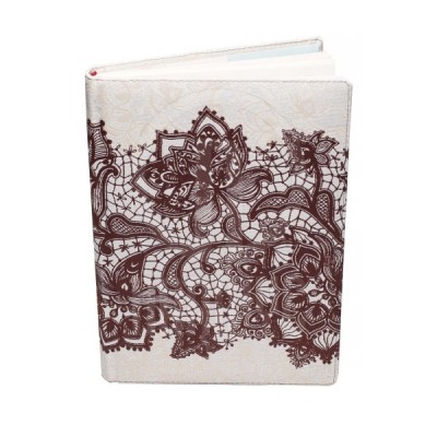 Щоденник недатований  "Мереживо", кремовий блок, 3 кольори, бежевий з коричневими квітами