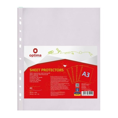 Файл для документів А3 Optima, 40 мкм, вертикальний, фактура "глянець" (50 шт/уп)