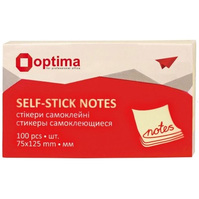 Стікери Optima, 75x125 жовті пастель, 100 арк.