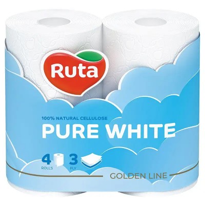 Папір туал. "Pure White" 4 рул., На гільзі, 3-х сл., Білий RUTA