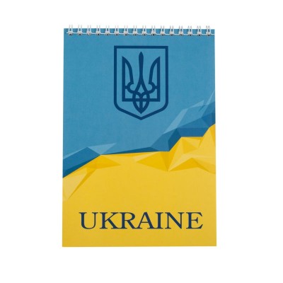 Блокнот на пружині зверху UKRAINE, А5, 48л., клітка, картонна обкладинка, блакитний