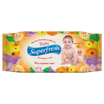 Серветки вологі для дітей та мам SuperFresh 60шт -055,-054